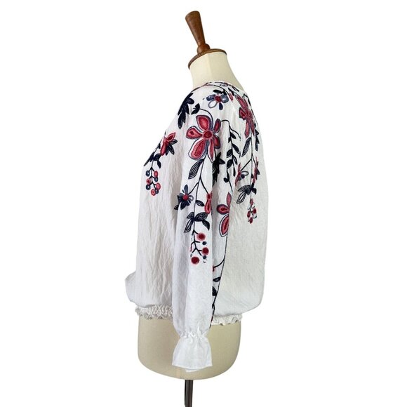 Sapphire Embroidered Floral Women's Medium Elastic Waist Blouse White Colorful - Picture 2 of 8